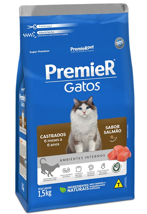 PREMIER GATOS CASTRADO 6 MESES A 6 ANOS SALMÃO 7,5KG