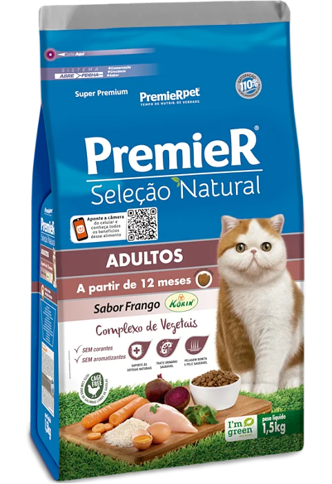 PREMIER GATOS ADULTO SELEÇAO NATURAL FRANGO KORIN 1,5KG