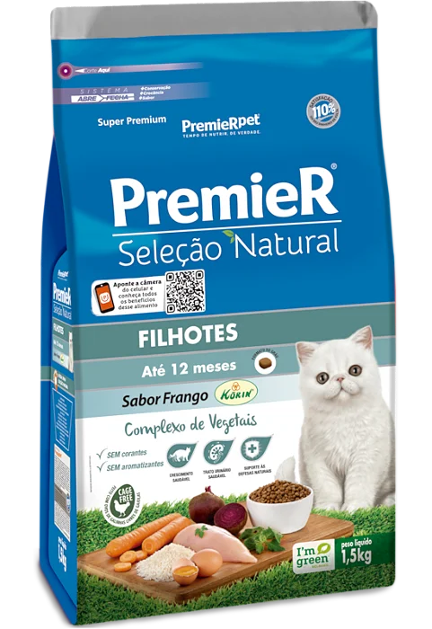 PREMIER GATOS SELEÇÃO NATURAL FILHOTES FRANGO KORIN 1,5KG