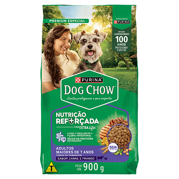 Dog Chow Extra Life Adultos 7+ Carne e Frango 900g