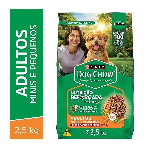 Dog Chow Extra Life Adultos Mini e Pequenos Carne e Frango 2,5Kg