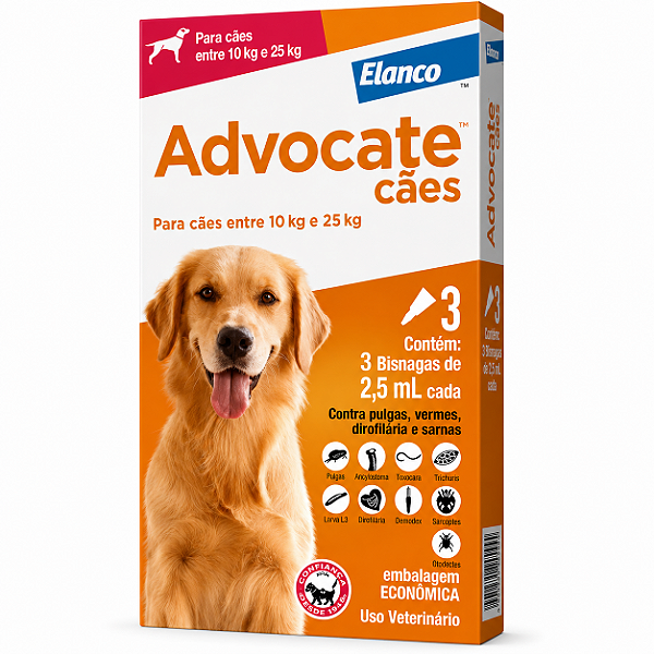Advocate Cães 10 a 25 Kgs 3 Pipetas