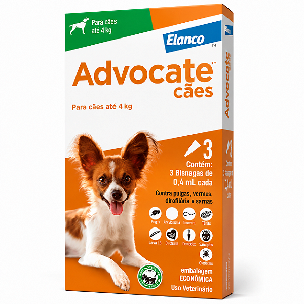 Advocate Cães Até 4kg 3 Pipetas