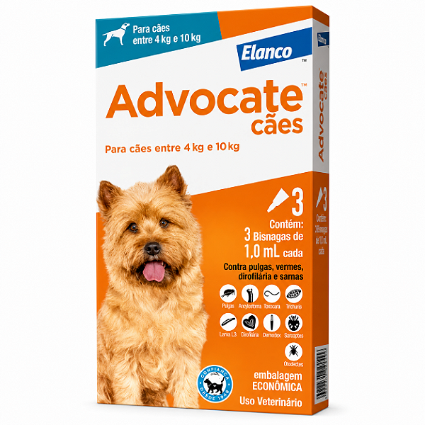 Advocate Cães 4kg e 10Kg 3 Pipetas
