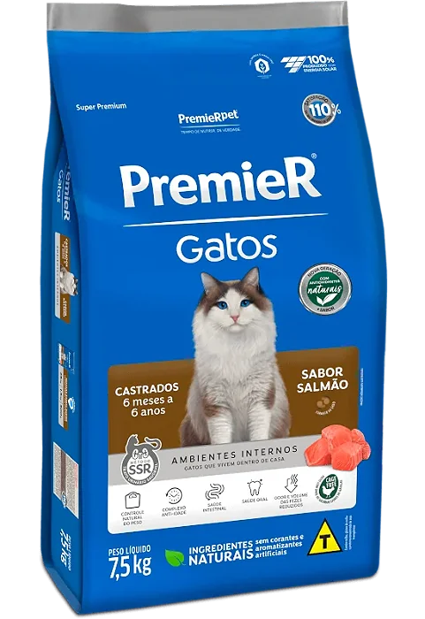 Premier Gato Castrado Ate 6 Anos Salmão 1,5kg