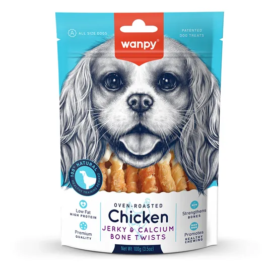 Petisco Para Cão Wanpy Twists de Frango no Osso de Calcio 100g