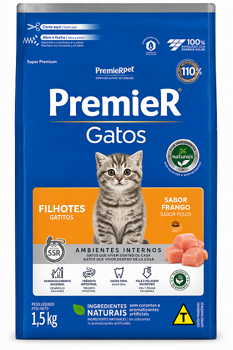 Premier Gato Ambientes Internos Filhote Frango 1,5kg