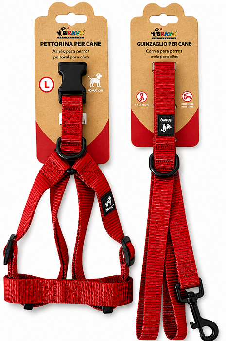 Conjunto Peitoral + Guia para Cães Vermelho - 10 a 25kg