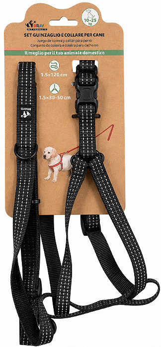 Conjunto Peitoral + Guia para Cães Cinza - 10 a 25kg