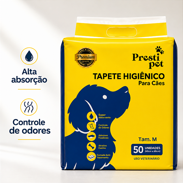 Tapete Higienico Presti Pet Premium tamanho M 60x60 cm com 50 un