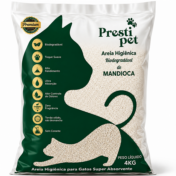 Areia Higienica Prestipet Biodegradavel Mandioca 4 Kg