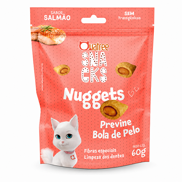 Quatree Snacks Nuggets Gatos Bola De Pelo Salmão 60g