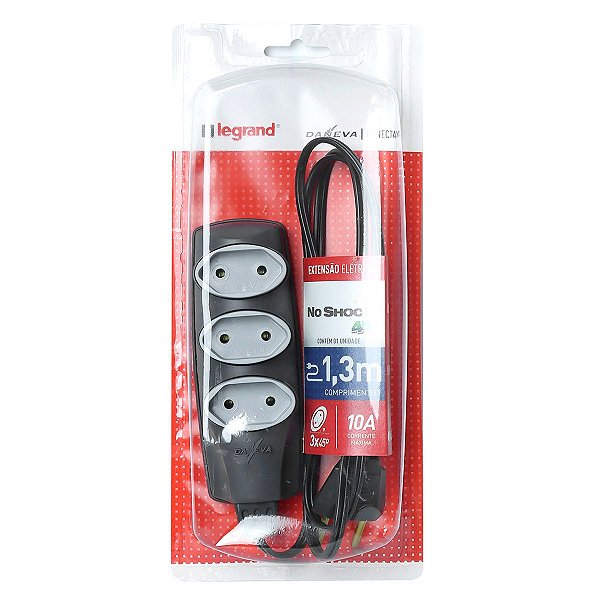 Extensao Noshock 90 PL 2X0,75 2P 10A Grafite 1,3 Metros DN1904 - Daneva
