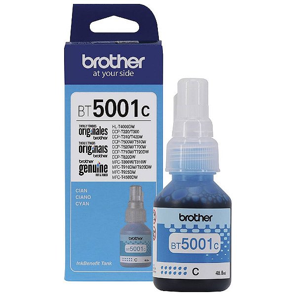 Garrafa de tinta Original Ciano BT5001C para InkTank Brother T420W, T510W, T520W, T710W, T720DW, T820DW, T910DW, T4000DW