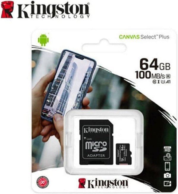 Cartão de Memória Kingston Select Plus 64 GB Micro Classe 10 com Adaptador - SDCS2/64GB - 138222