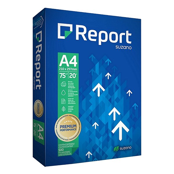 Papel A4 Branco Report Caixa com 10 Resmas com 500 Folhas 210 x 297 75 Gramas - 20088997/20091915