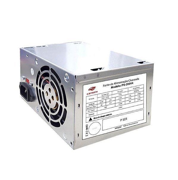 Fonte para Micro Computador ATX 200W Real C3tech PS-200V4SCX sem Cabo de Força e sem Embalagem