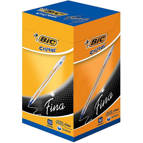 Caneta Esferográfica 0.8mm Cristal Fina Azul - Bic - Caixa com 50 Unidades - 585629