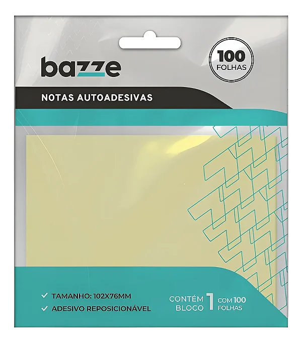 Bloco de Notas Adesivo - 76mm X 102mm - Polybag C/1 Bloco x 100 Folhas - Bazze