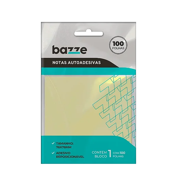 Bloco de Notas Adesivo - 76mm X 76mm - Polybag C/1 Bloco x 100 Folhas - Bazze