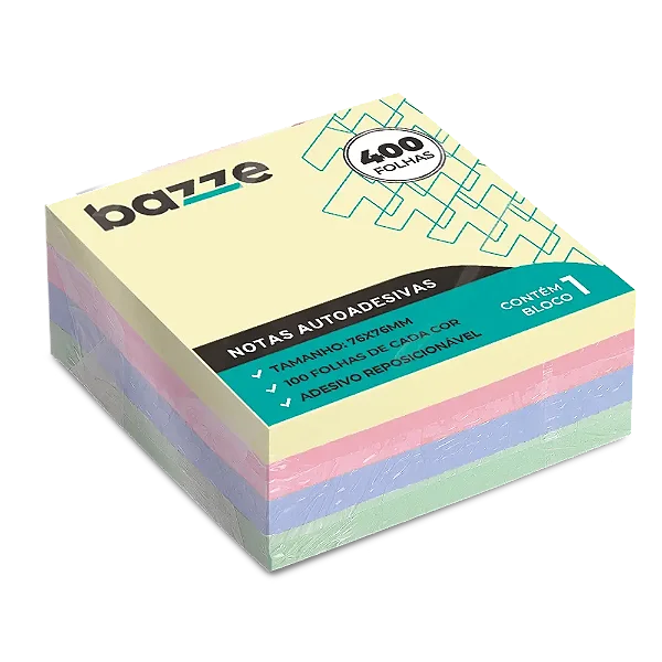 Bloco de Notas Adesivo - - 76mm X 76mm - Polybag C/1 Bloco x 400 Folhas - Bazze