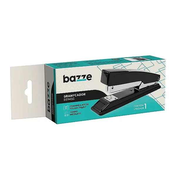 Grampeador B5945G - 26/6 - 30 Folhas - Metálico - Preto - Caixa C/1 un - Bazze