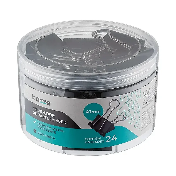 Prendedor de Papel - Preto - 41mm - Pote C/24 un - Bazze
