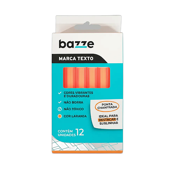 Marca Texto - Neon - Laranja - Caixa C/12 un - Bazze