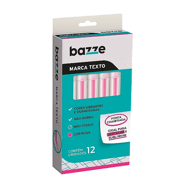 Marca-Texto - Neon - Rosa - Caixa C/12 un - Bazze
