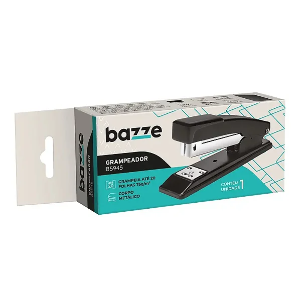 Grampeador B5945 - 26/6 - 20 Folhas - Metálico - Preto - Caixa C/1 un -Bazze