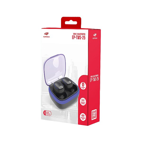 Fone de Ouvido EP-TWS-25BK Bluetooth 5.3 C3Tech