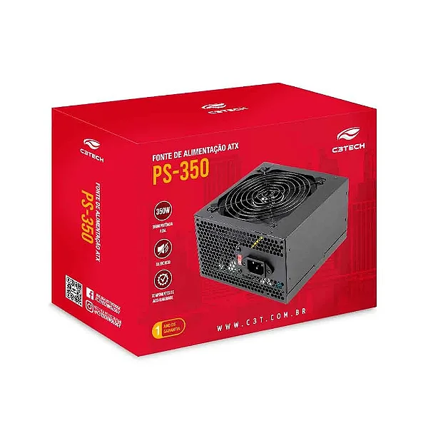 Fonte ATX 350W PS-350BK Preta Sem Cabo C3Tech