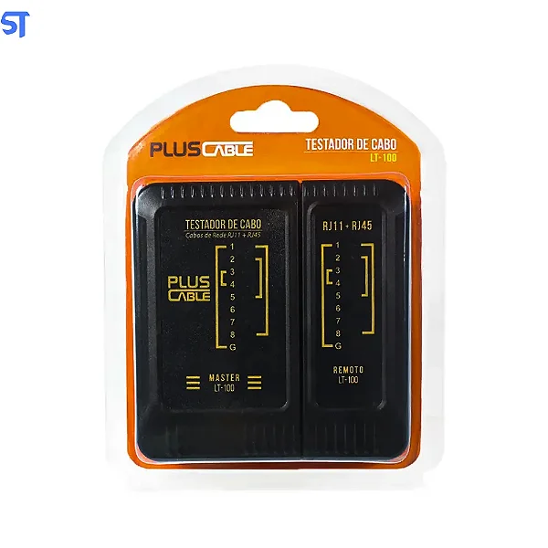 Testador De Cabo De Rede Pluscable, Lt-100bk, Compatível com RJ11 E RJ45, Plug and Play