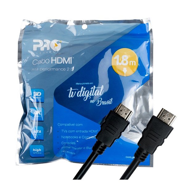 Cabo HDMI 2.0 Proeletronic 1,8m 4K 3D 19 Pinos