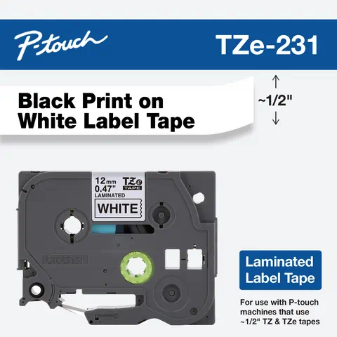 Fita Rotuladora Brother Original 12mm Preto no Branco - TZe231