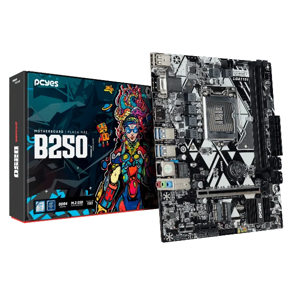 Placa Mãe Pcyes B250 Lga1151 2Xddr4 (Max 64Gb) M.2 Nvme 4Xusb 3.2 2Xusb 2.0 Rede 1000 Hdmi/Vga/Dp M-Atx - Pcyb250-9G64