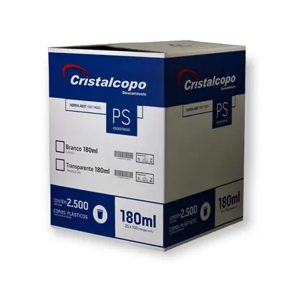 Copo Descartável 180ml Cristalcopo com 25x100 unidades