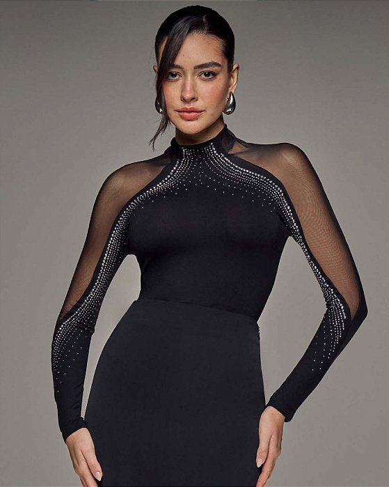 Blusa de Tule com Apliques de Brilho