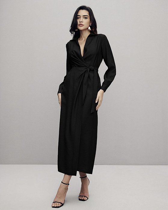 Vestido Transpasse Manga Longa