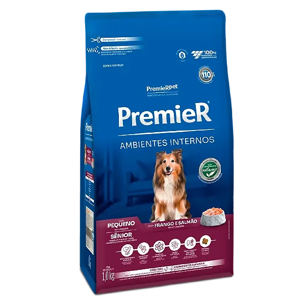 Ração PremieR Ambientes Internos Cães Pequenos Sênior Frango e Salmão 1Kg