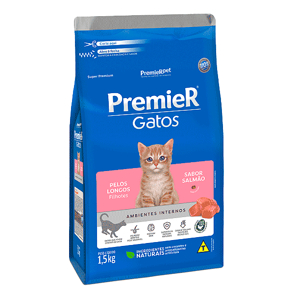 Ração Premier Ambientes Internos Gatos Filhotes Pelos Longos 1,5Kg