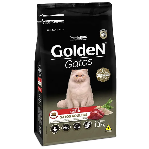 Ração Golden Gatos Adultos Carne 1Kg