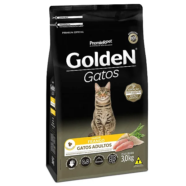 Ração Golden Gatos Adultos Sabor Frango 3Kg