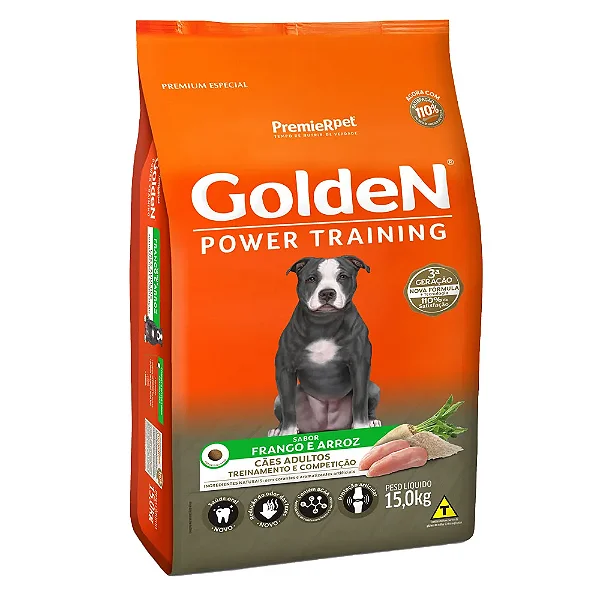 Ração Golden Power Training Cães Adultos Frango e Arroz 15Kg