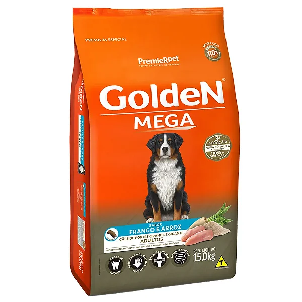 Ração Golden Mega Para Cães Adultos Raças Grandes Frango e Arroz 15Kg