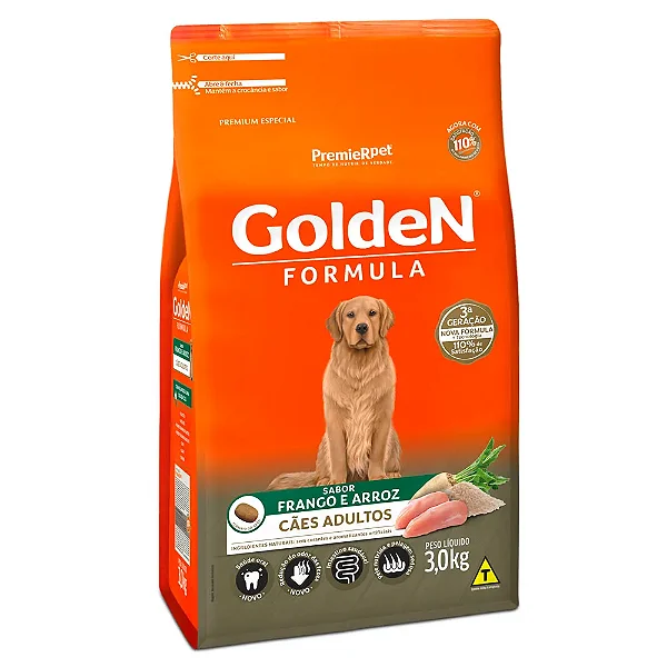 Ração Golden Fórmula Cães Adultos Frango e Arroz 3Kg