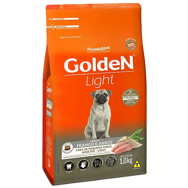 Ração Golden Fórmula Light Cães Adultos Porte Pequeno Frango e Arroz Mini Bits 1Kg