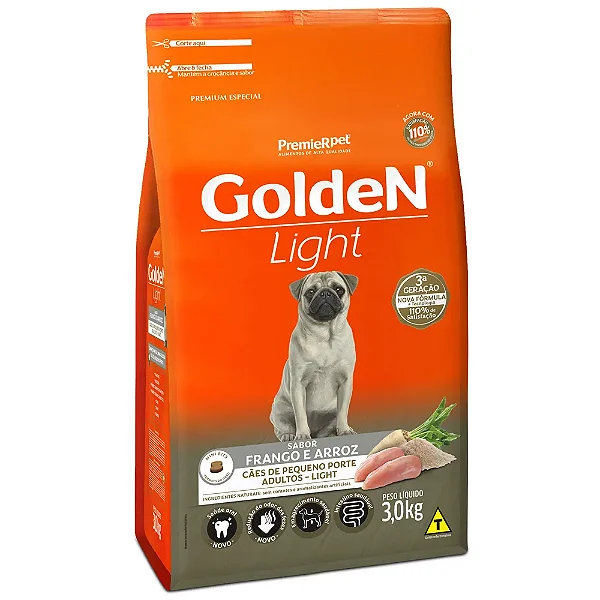 Ração Golden Fórmula Light Cães Adultos Porte Pequeno Frango e Arroz Mini Bits 3Kg