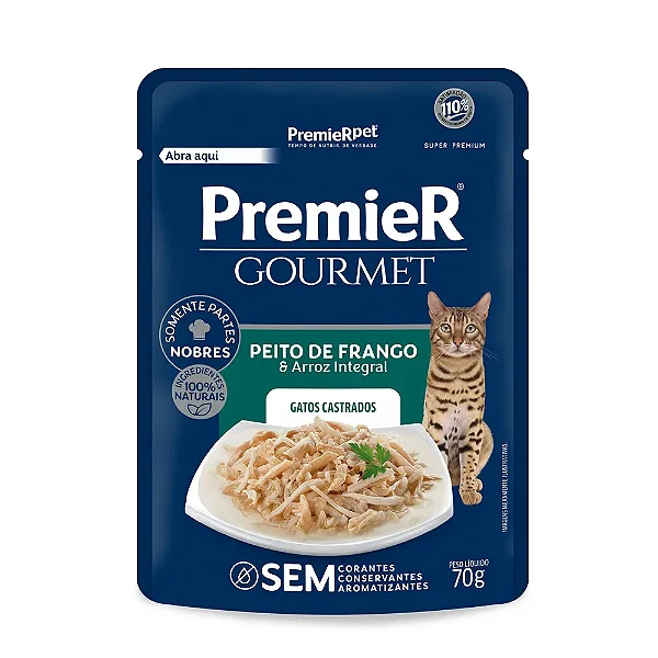 Ração Úmida Premier Gourmet Gatos Castrados Peito de Frango e Arroz Integral 70g