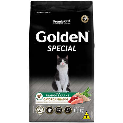 Ração Golden Seleção Natural Gatos Castrados Frango Com Abóbora e Alecrim 10,1Kg